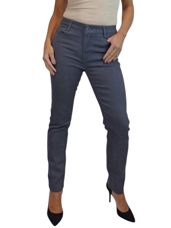Paulo Due Women's High Waist Soft Stretch Slim Tapered Jeans - Grey