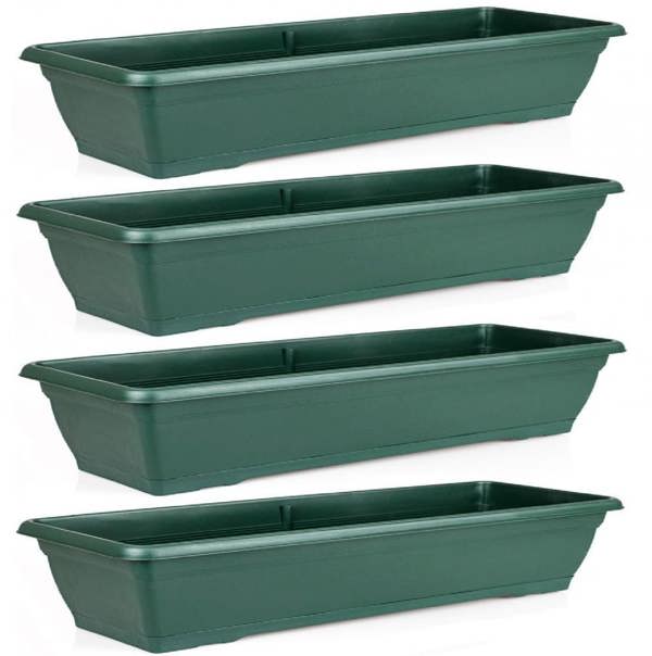 Gr8 Garden Set of 4 Large 72cm Green Plastic Garden Trough Planters Balcony Window Plant Box Pots