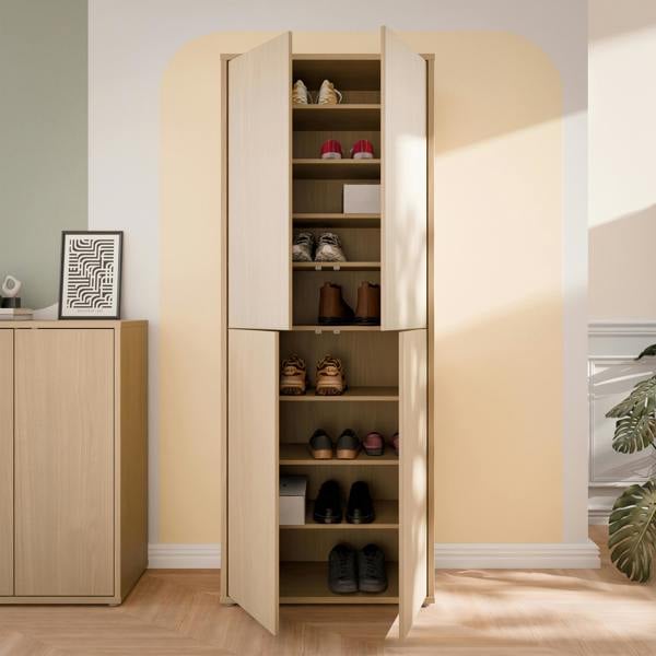 Furniture To Go Alice Springs Tall Shoe Cabinet with 4 Doors Push-to-Open in Elegancia Oak