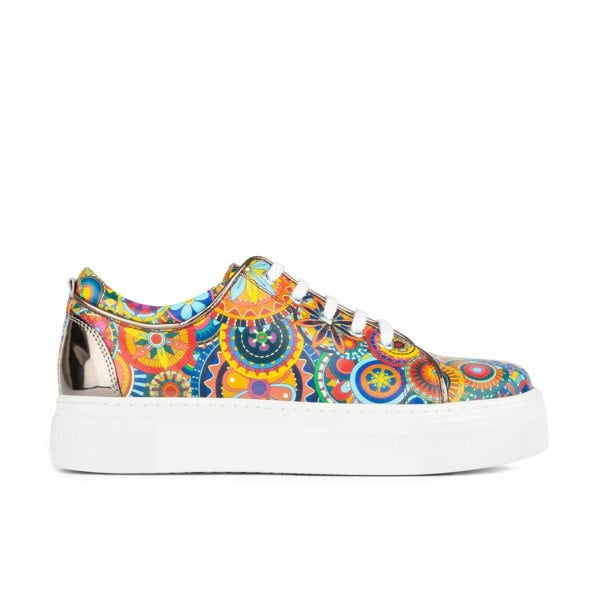 Embassy London Camila - Silver & Signature Print - Women's chunky sole leather trainer in colourful print