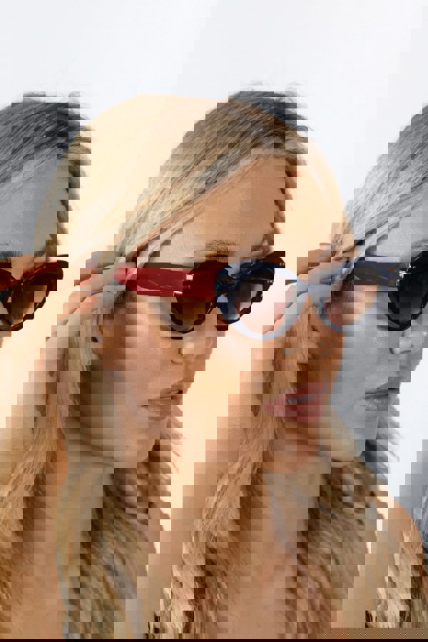 SVNX Oval Cat-Eye Sunglasses in Navy Red