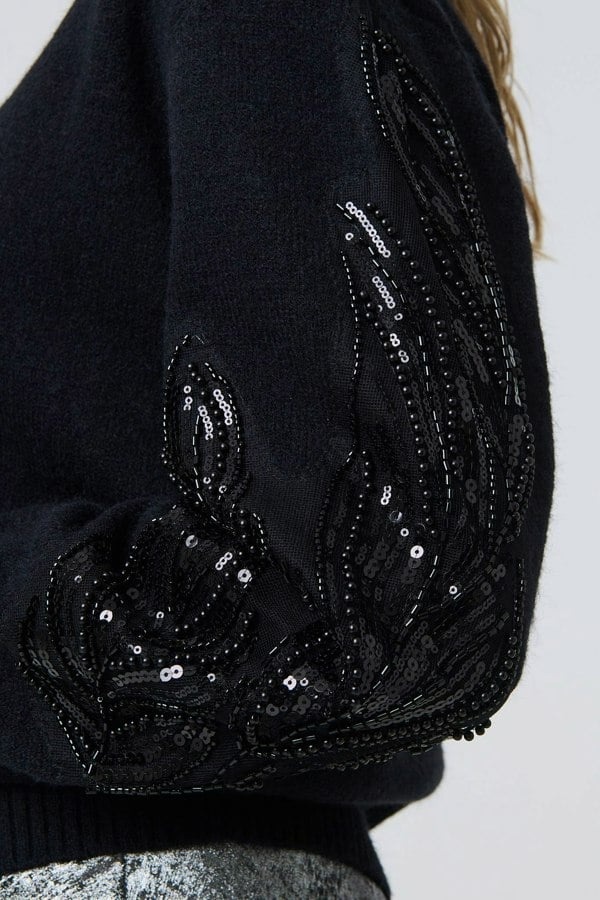 Black | Sequin Embellished Relaxed Jumper
