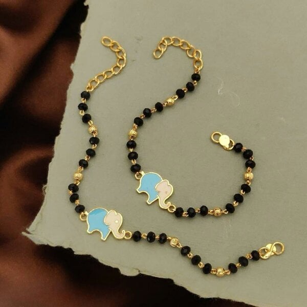 The Colourful Aura Black Beaded Elephant Charm Kids Nazaria Bracelet