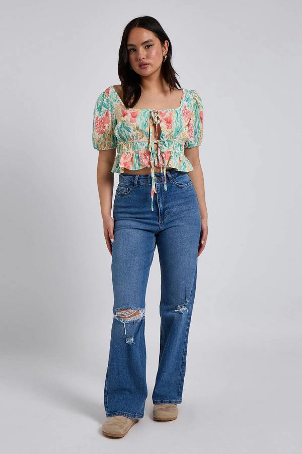 Urban Bliss Mali Tie Front Square Neck Top