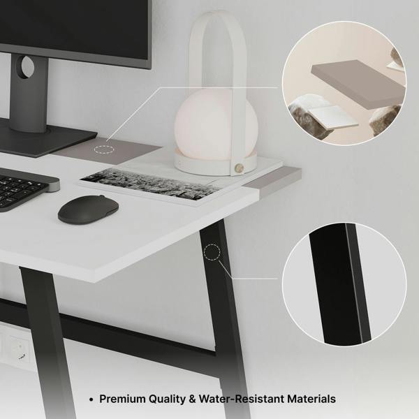 Decortie Modern Compact Rectangular Work Desk, Easy Assembly, suitable for Small Spaces, Robust Black Metal Legs, White,Mocha Grey