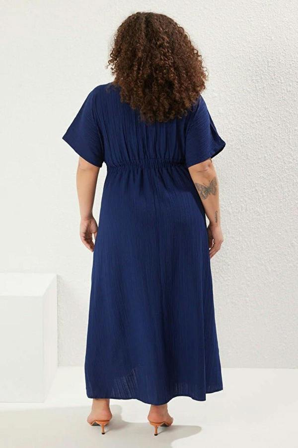 WOVCOR V-Neck Short Sleeve Textured Fabric Woven Maxi Plus Size Dress
