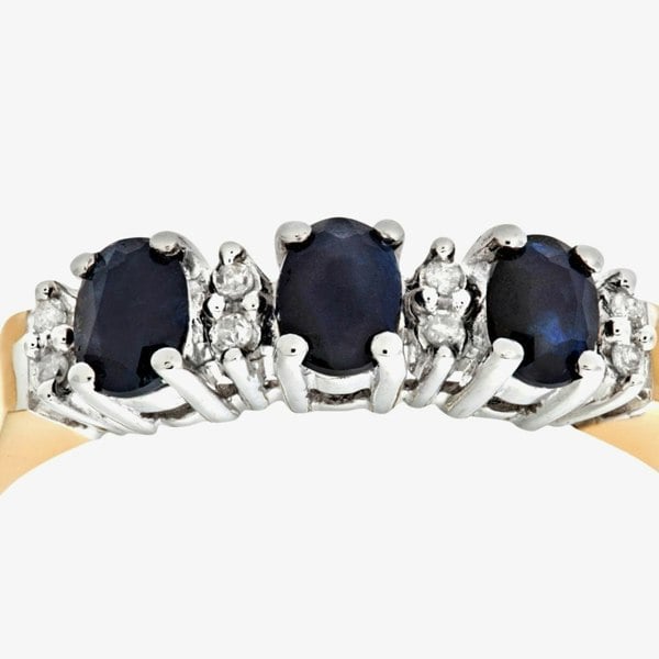 T. H. Baker 9ct Yellow Gold Three Oval Sapphire Stone 0.04ct Diamond Half Ring PR06491Y SA