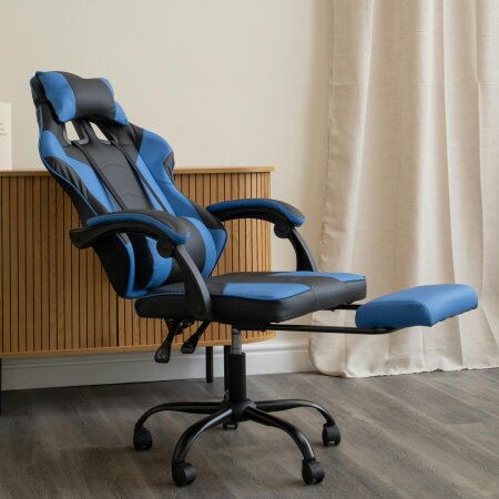 Samuel Alexander Ergonomic Gaming Chair with Footrest and Removable Pillows in Blue