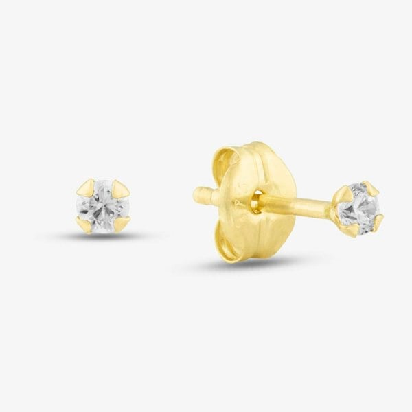 T. H. Baker 9ct Yellow Gold 2mm Round Crystal Stud Earrings 1.59.1719