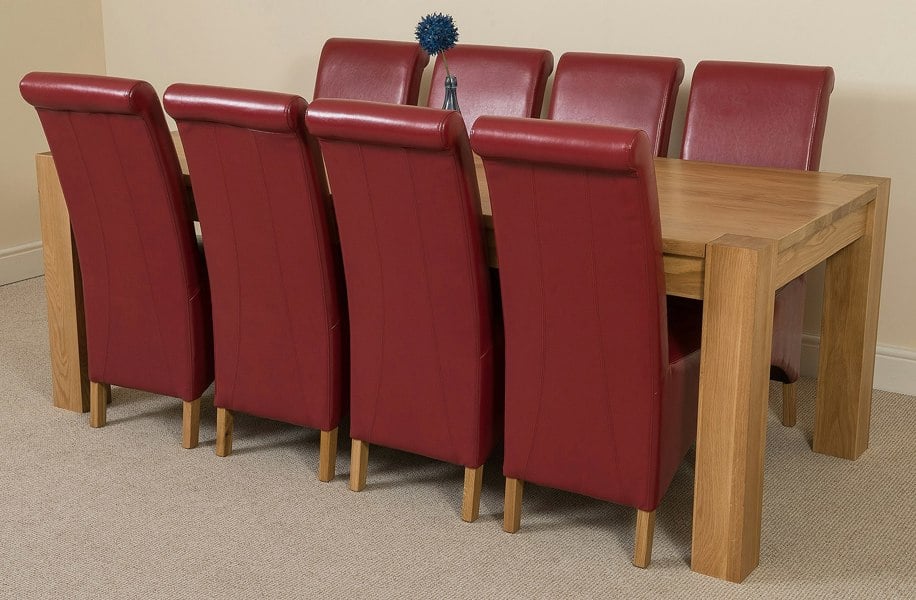 That's Furniture Kuba Extra Large Oak Dining Table with Montana Leather Chairs