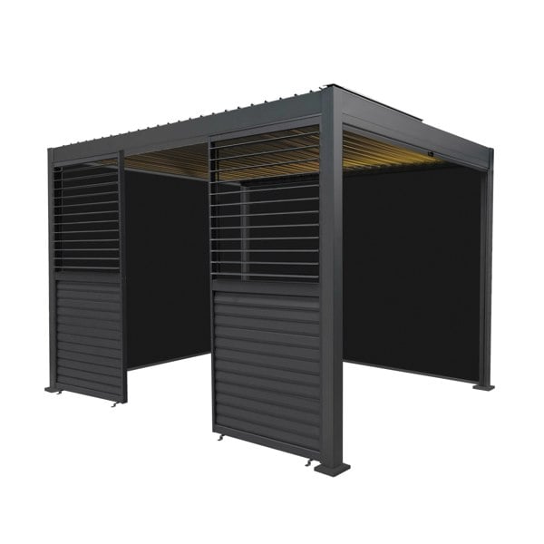 Monstershop Aluminium Pergola With Anthracite Blinds, 2 x Side Panels & LED Lights - 3m x 3m
