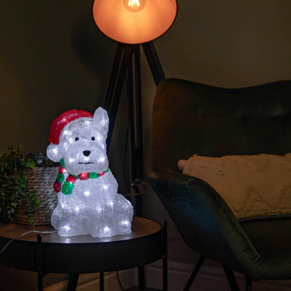 Samuel Alexander 31cm Light up Acrylic Christmas Westie Dog Decoration with 40 White LEDs