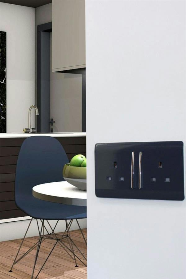 Trendi Switch 2 Gang Long Switched Plug Socket in Navy Blue