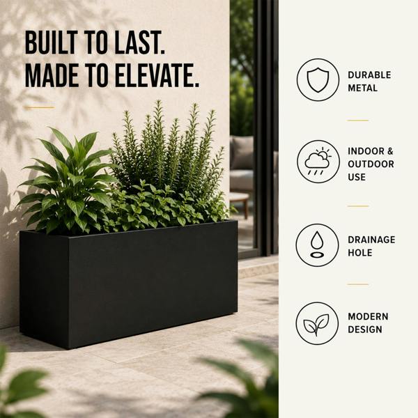 Nicoman Galvanised Steel Black Trough Metal Planter - 80cm x 30cm