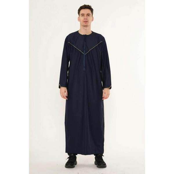 TT-007 - Men's Emirati Omani Gold Embroidery Thobe - Navy - Thobez - 4
