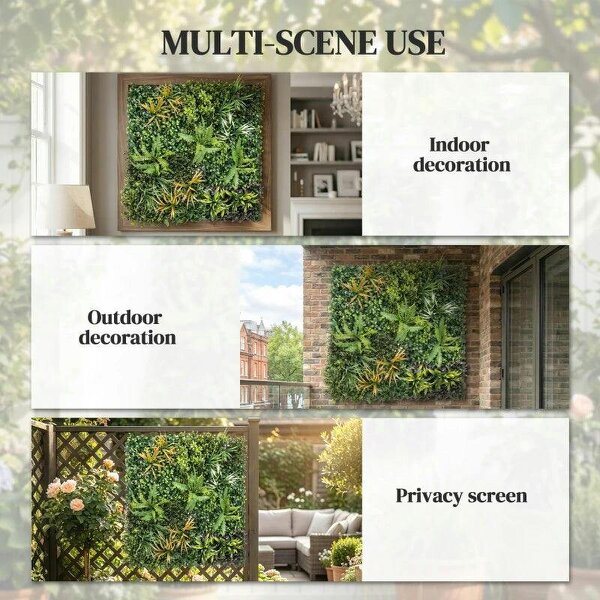 Grass Wall Panels, 100 x 100 cm Artificial Grass Wall Decor with Tie Connectors, Greenery Backdrop Panels, Green