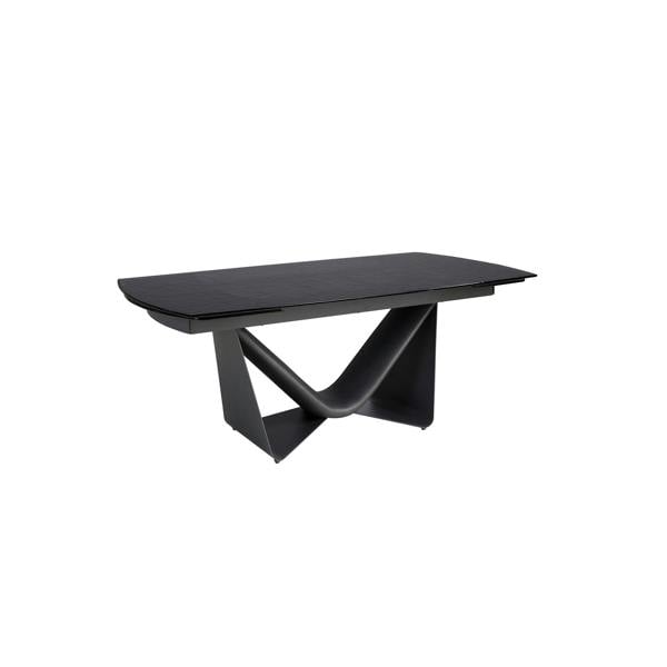 Angel Cerdá Extendable barrel oval dining table in black glass, steel, dark grey fiberglass and metal 1196