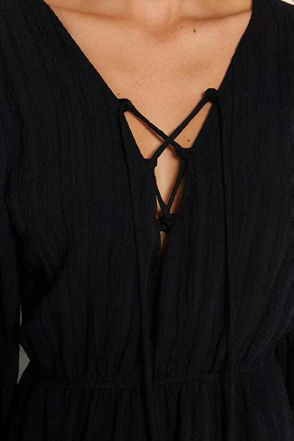 WOVCOR Woven Tie Detail Beach Mini Dress