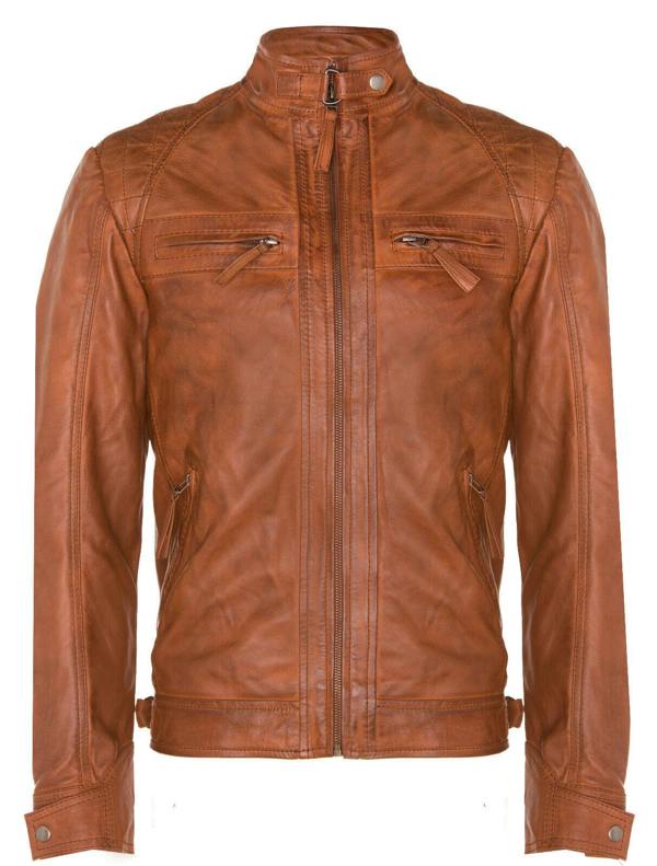 Infinity Leather Men's Vintage Zipped Leather Racing Quilted Biker Jacket