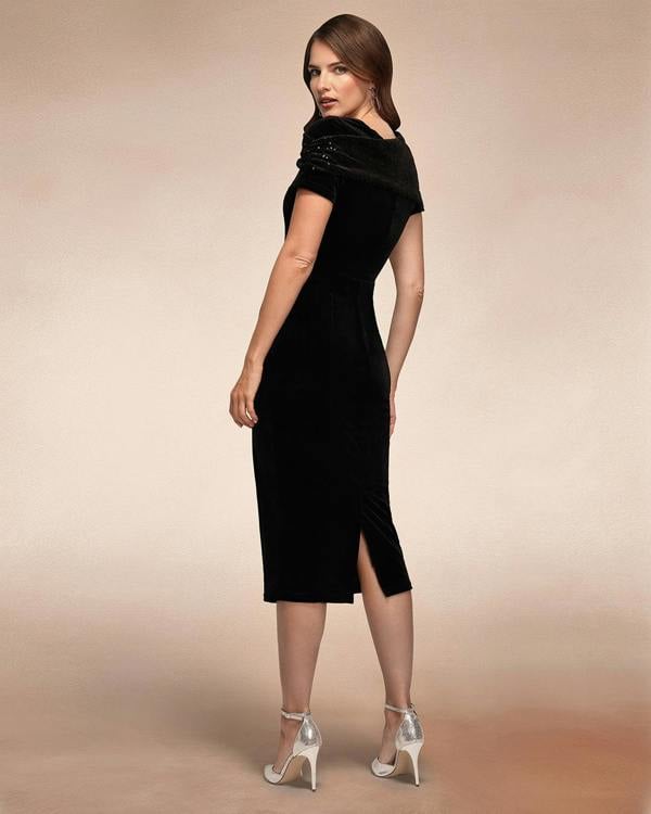 HotSquash Cape Bodycon Sequin Velvet Dress
