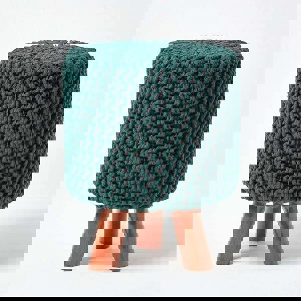 HOMESCAPES Tall Cotton Knitted Footstool on Legs