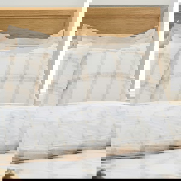 Bianca Oxton Check 200 Thread Count Cotton Reversible Duvet Cover Set Natural