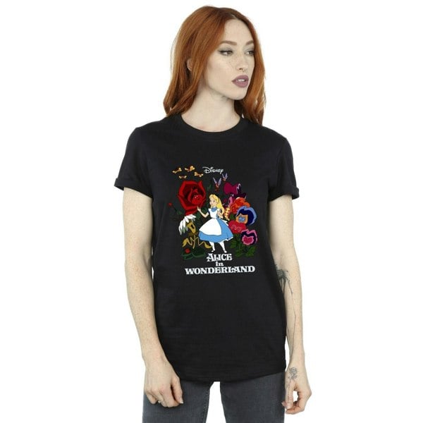 Disney Womens/Ladies Alice In Wonderland Flowers Cotton Boyfriend T-Shirt - Black