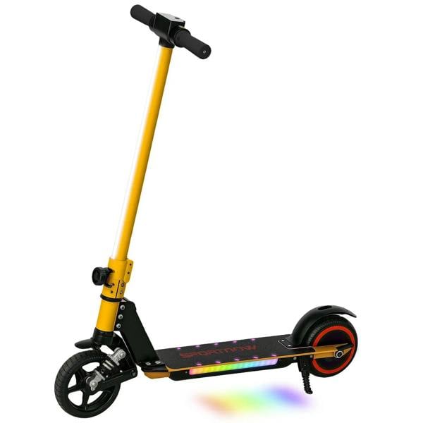 Gold kids folding electric scooter with LED strip lights and front suspension