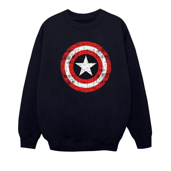 Marvel Boys Avengers Captain America Scratched Shield Sweatshirt - Navy Blue