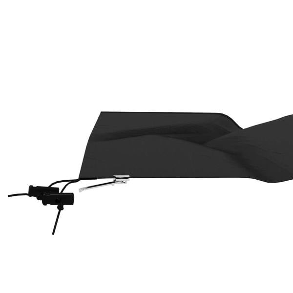 Black parasol cover corner with zipper track and cord tie hardware