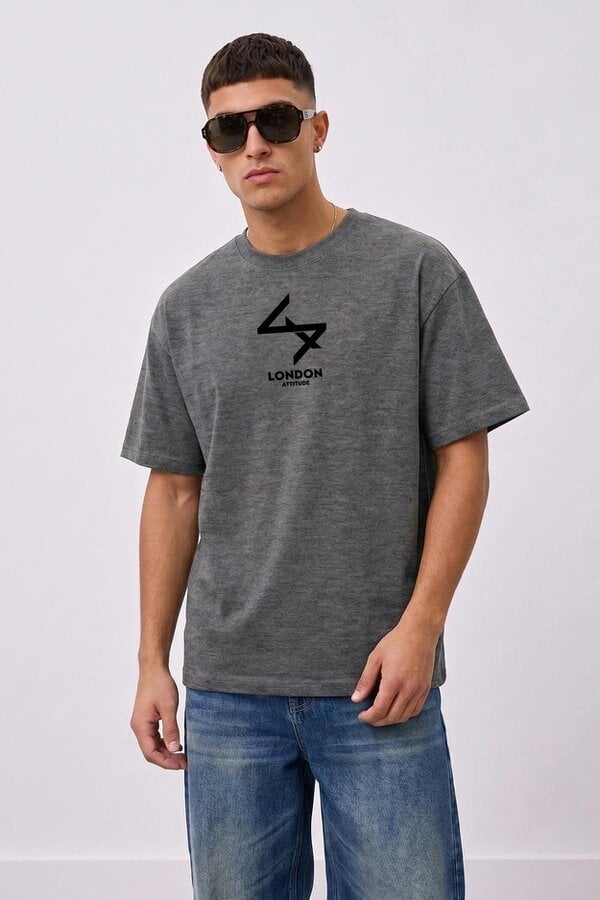 London Attitude Oversized Heavyweight T-Shirt with Varsity Back Print