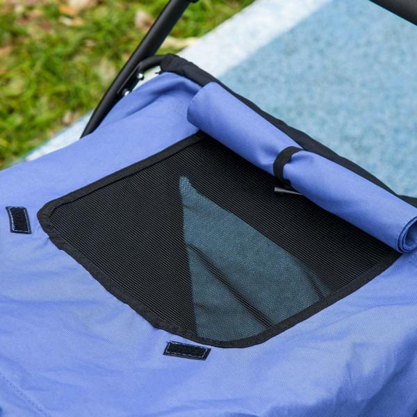 Blue washable cushion with black mesh cover insert for pet stroller seating