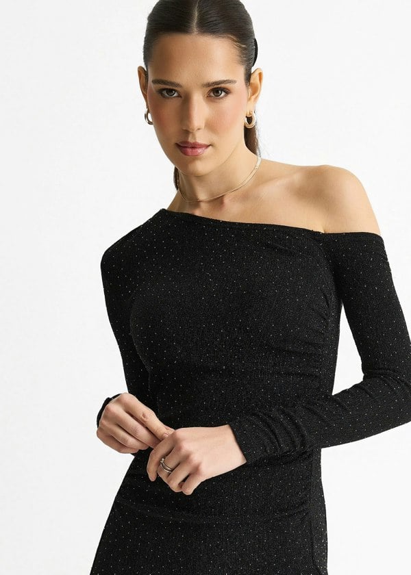 Gini London Black Hot Fix Studded Jersey Midi Dress