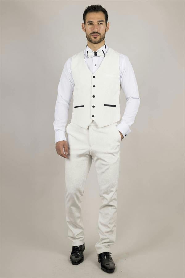 Infinity Leather Men's White 3 Piece Velvet Wedding Tuxedo Formal Suit