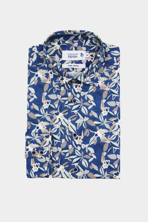 Double TWO Slate Blue Botanical Print Long Sleeve Shirt
