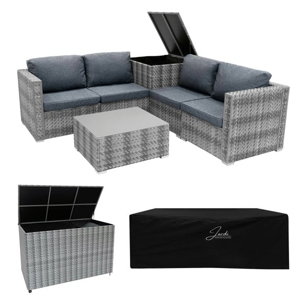Jardi Marielle Rattan Modular 6 Piece Furniture Set & 700L Storage Box – Grey