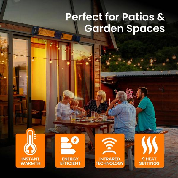 Castle Heaters 2500W Wi-Fi Infrared Patio Heater – Low Glare, Remote Control, IP65 | KMH-25R9