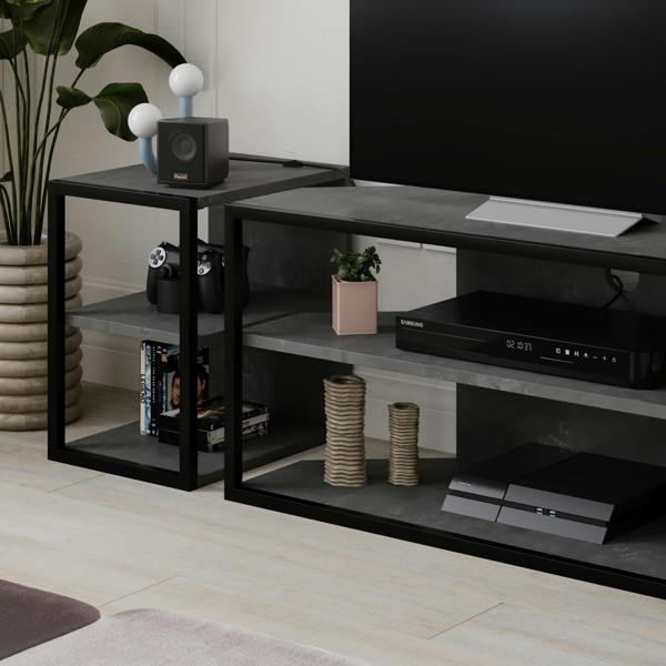 Decortie Modern Echo TV Unit Set for TVs up to 43-Inches w/ 2 Storage Side Table 3 Piece Set Media Centre Living Room