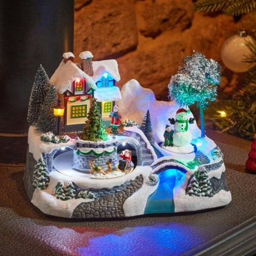 Samuel Alexander 23cm Light up Christmas Santa's Village Snow Scene with Music and LEDs