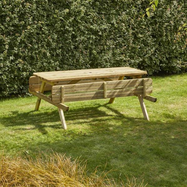 Cerland Romane Picnic Table 6ft 6 Person Wooden Dining Table Folding Benches