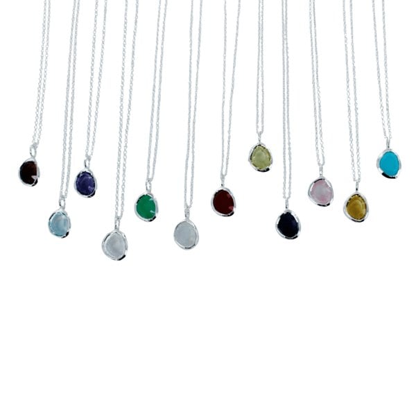 Sterling Silver Birthstone Necklace with Semi-Precious Stone - Reeves & Reeves