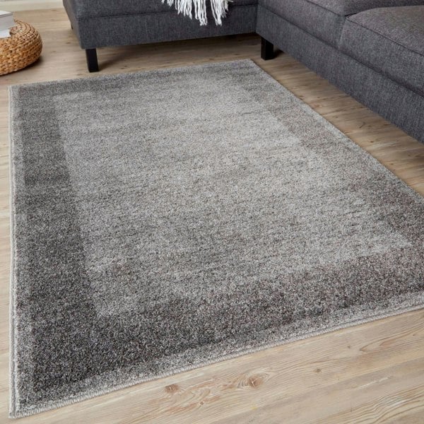 Modern Living Room Rug Bordered Design in Grey | The Rugs