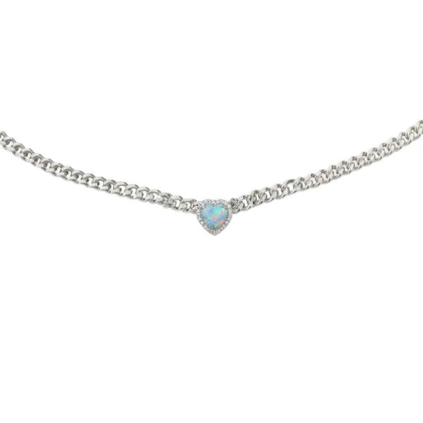 Necklace with a heart-shaped opal pendant on a white background