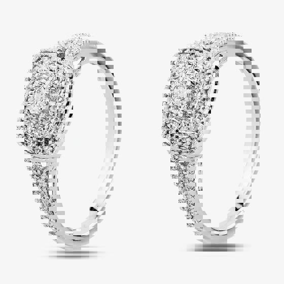 T. H. Baker 9ct White Gold 0.33ct Diamond Split Shouldered Cushion Cluster Ring TH012525R