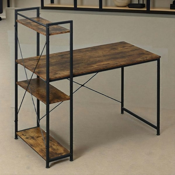 Rafaelo Mobilia Indusrial 4 Tier Computer Desk WithShelves Rustic Brown