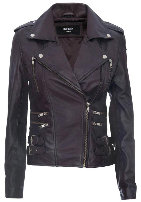 Womens Leather Brando Biker Jacket-Loddon - Upperclass Fashions 