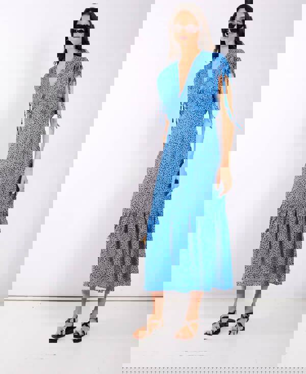 Blue Leopard Ruched Midi Dress