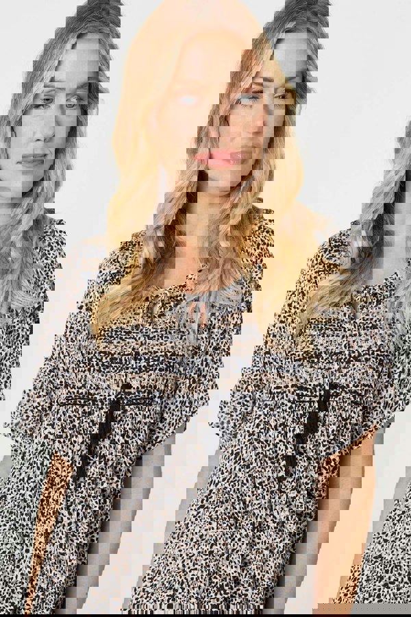 Beige | Animal Print Knee Length Smock Dress