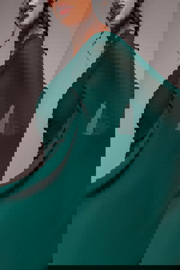 One Shoulder Cape Scuba & Chiffon Maxi Dress - Emerald Green DR4899