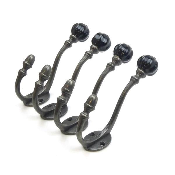 Ceramic Tipped Shabby Chic Cast Iron Coat Hook 150mm - Pack of 4 Hooks